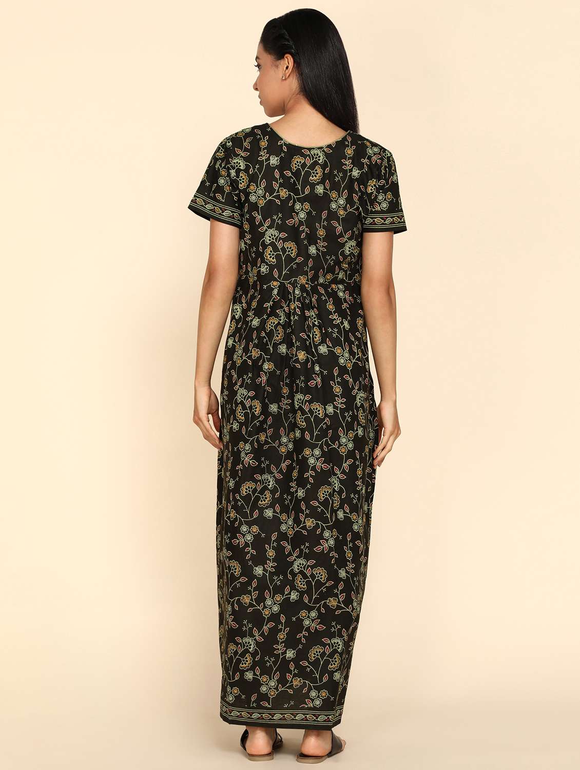 women olive green printed cotton nighty - 21129906 - Standard Image - 2