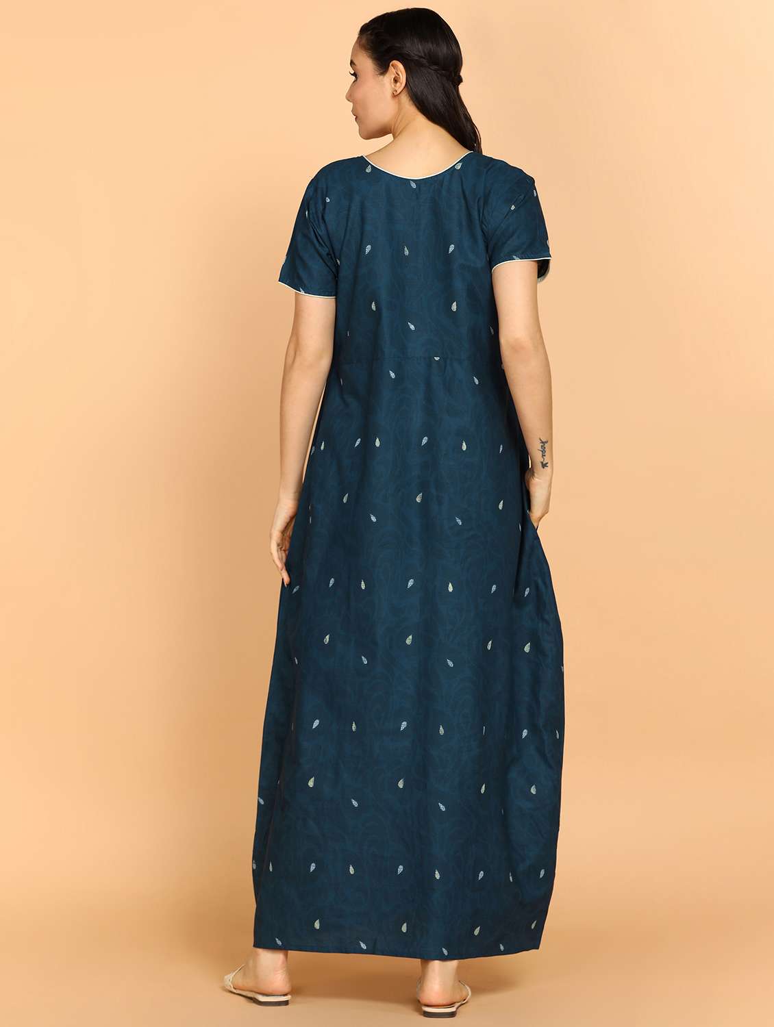 women navy blue self design cotton nighty - 21129912 - Standard Image - 2