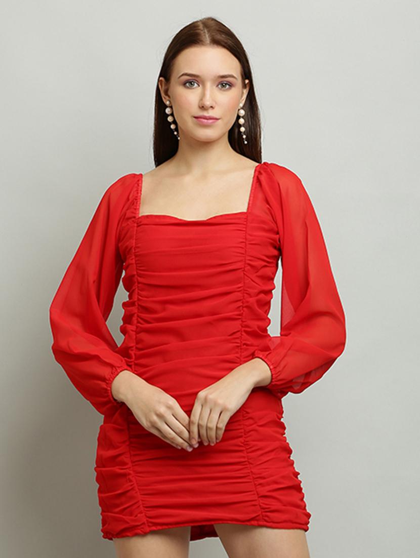 women solid ruched bodycon dress - 21130166 -  Zoom Image - 0