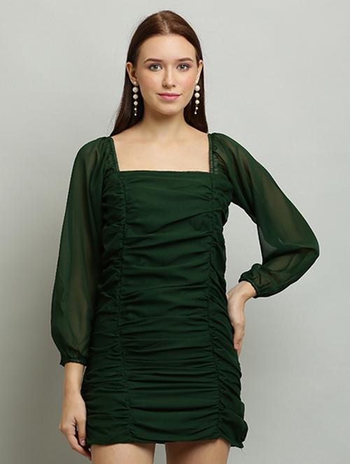 women solid ruched bodycon dress - 21130168 - Standard Image - 0