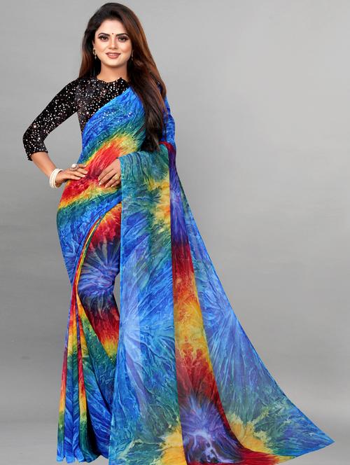 women printed georgette saree with blouse - 21130204 -  Standard Image - 0