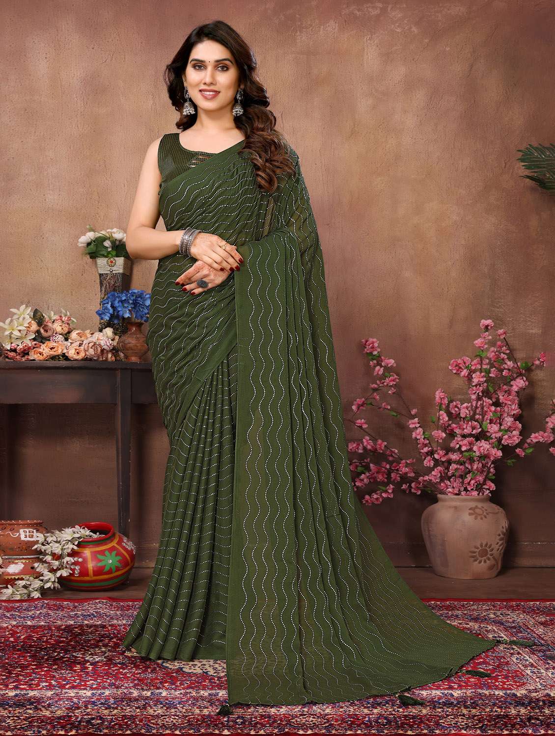 women embellished saree with blouse - 21130260 -  Zoom Image - 0