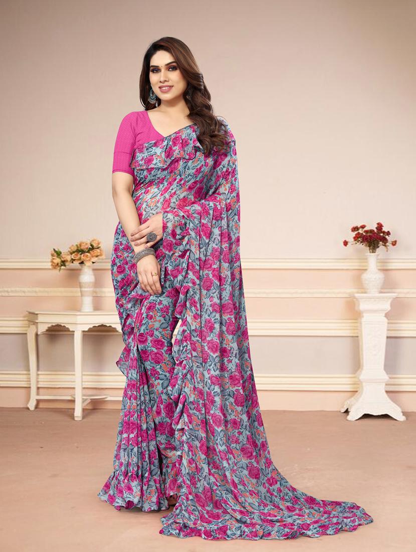 women printed saree with blouse - 21130269 - Zoom Image - 0
