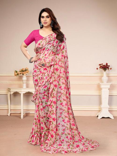 women printed saree with blouse - 21130270 - Standard Image - 0