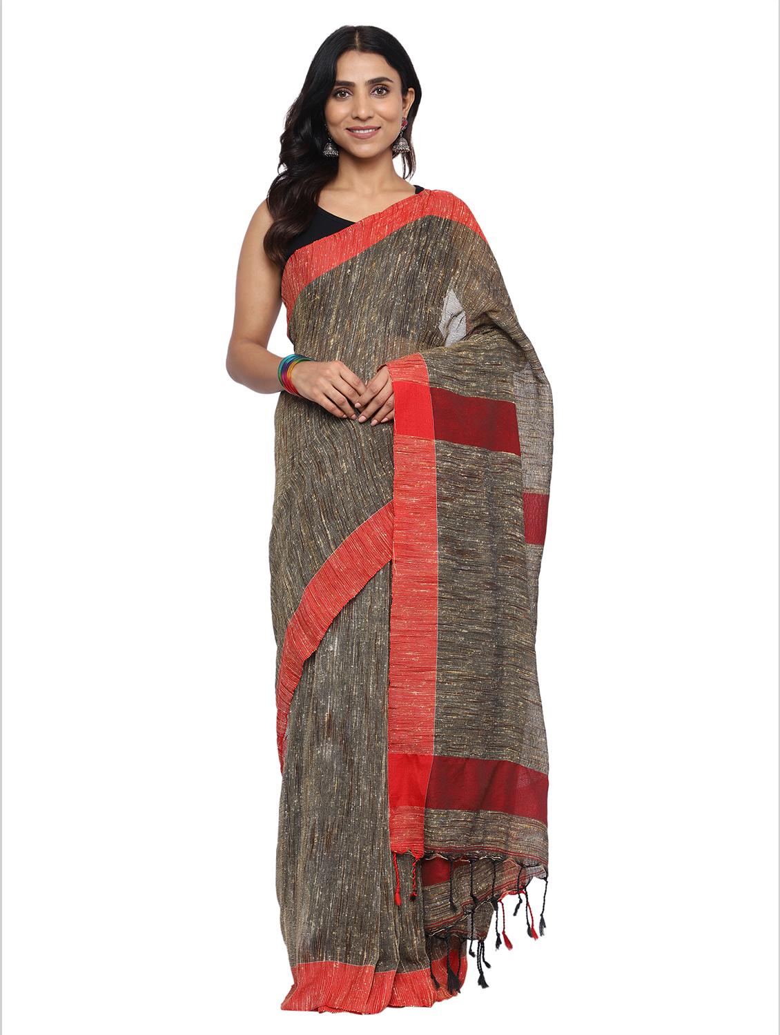 women grey self design handloom saree with blouse - 21130670 - Zoom Image - 0