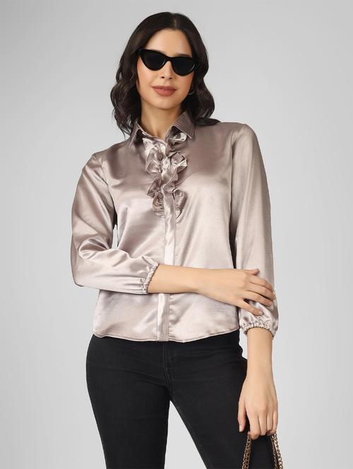 womene solid collared top - 21130674 -  Standard Image - 0