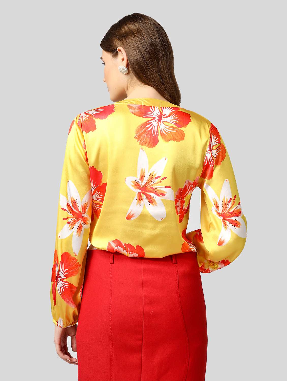 yellow satin straight top - 21130684 - Standard Image - 2