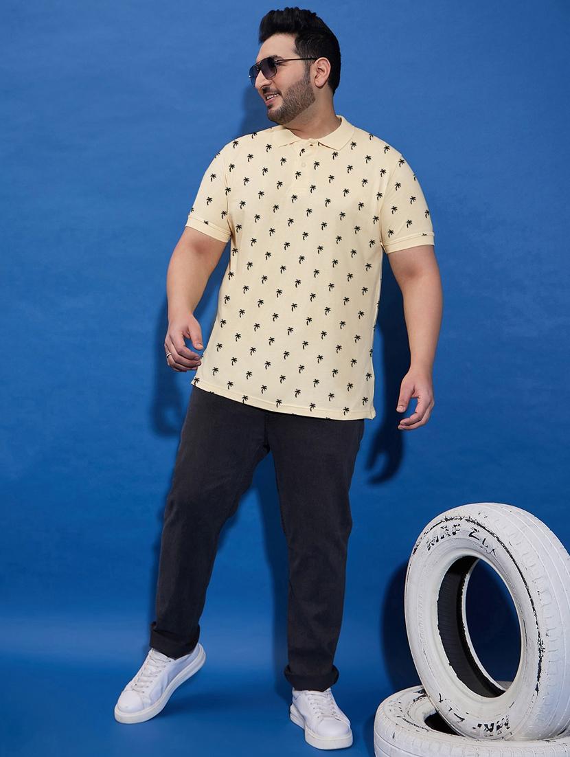 men beige printed plus size polo t-shirt - 21130892 - Standard Image - 2