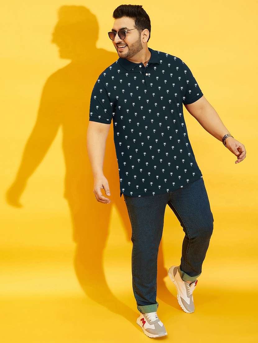 men green printed plus size polo t-shirt - 21130893 - Standard Image - 2