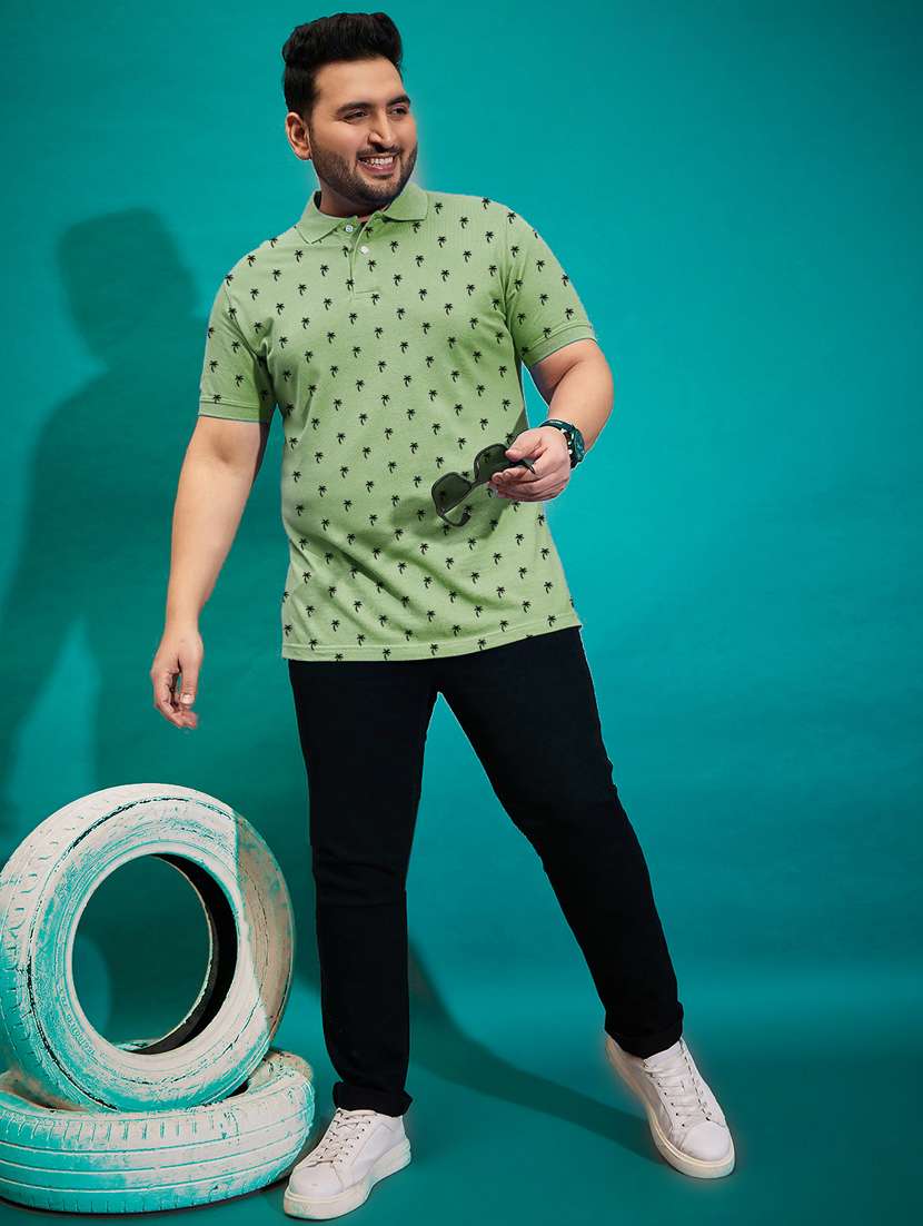 men green printed plus size polo t-shirt - 21130897 - Standard Image - 2