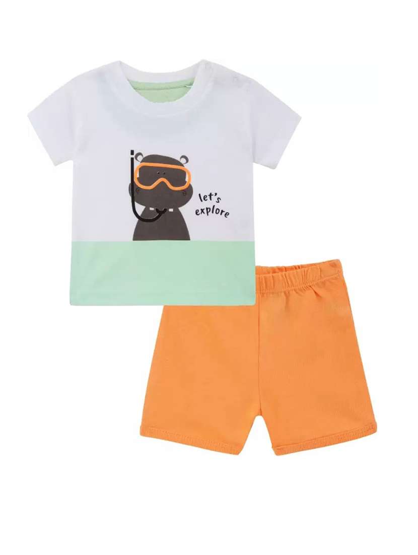 kids round neck printed shorts set