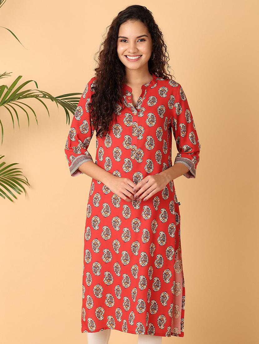 women three quarter sleeve straight kurta - 21130963 - Zoom Image - 0