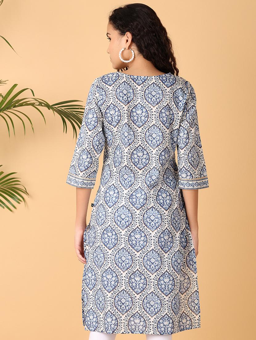 women three quarter sleeve straight kurta - 21130965 - Standard Image - 2