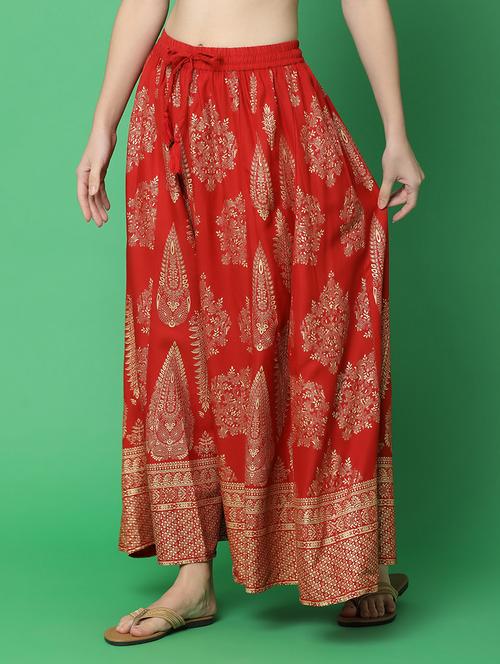 red rayon aline skirts - 21130992 -  Standard Image - 0