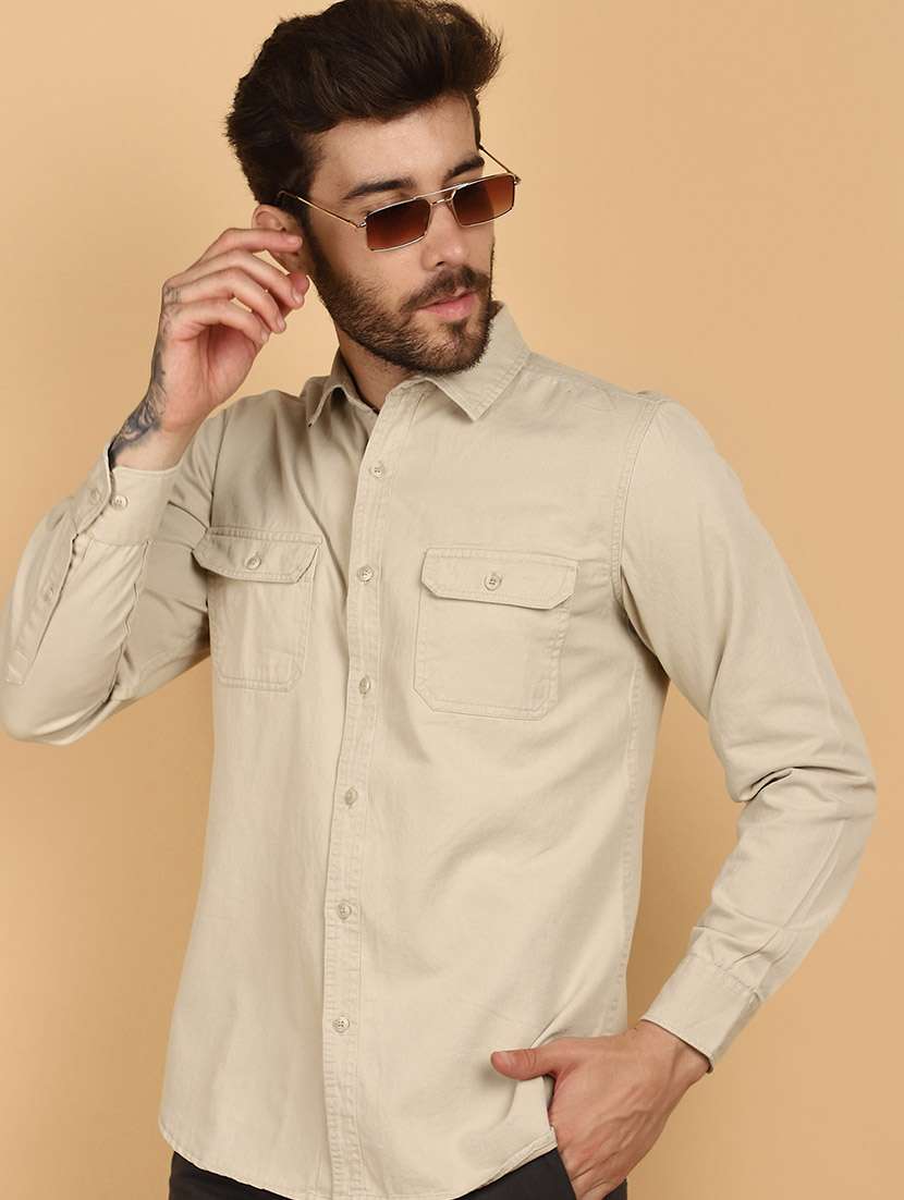 men beige regular fit collared casual shirt - 21131019 -  Standard Image - 2