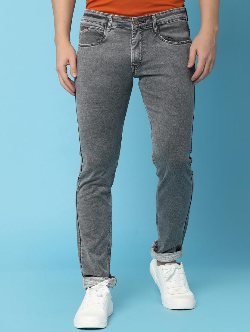 grey solid mid rise denim jean