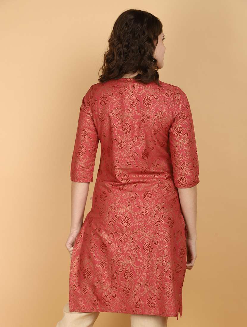 women three quarter sleeve straight kurta - 21131065 - Standard Image - 2