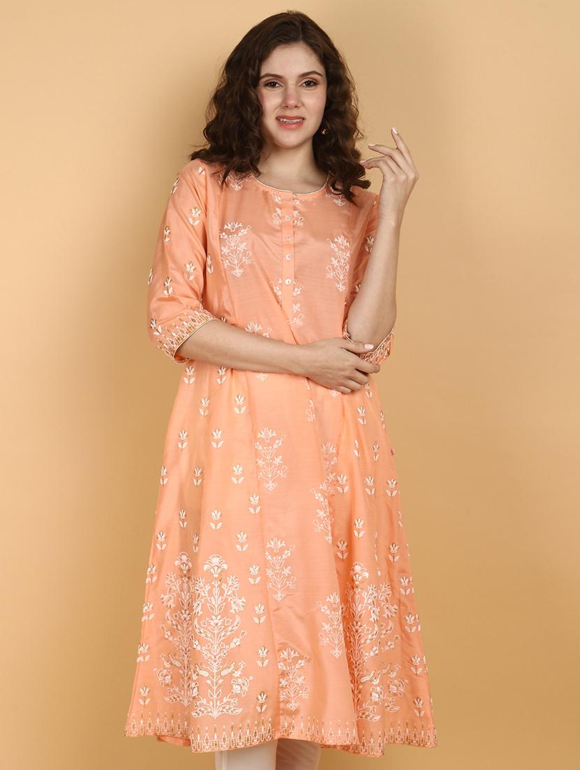 orange cotton anarkali kurta - 21131201 -  Zoom Image - 0