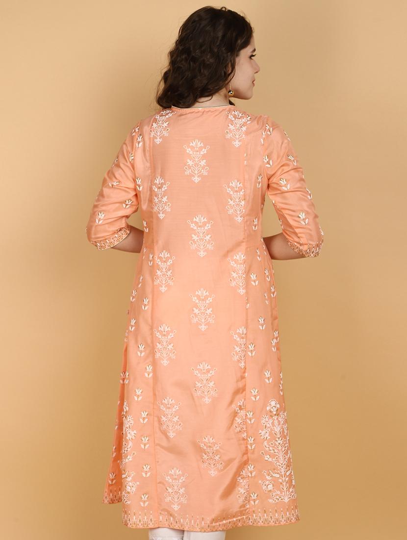 orange cotton anarkali kurta - 21131201 - Standard Image - 2