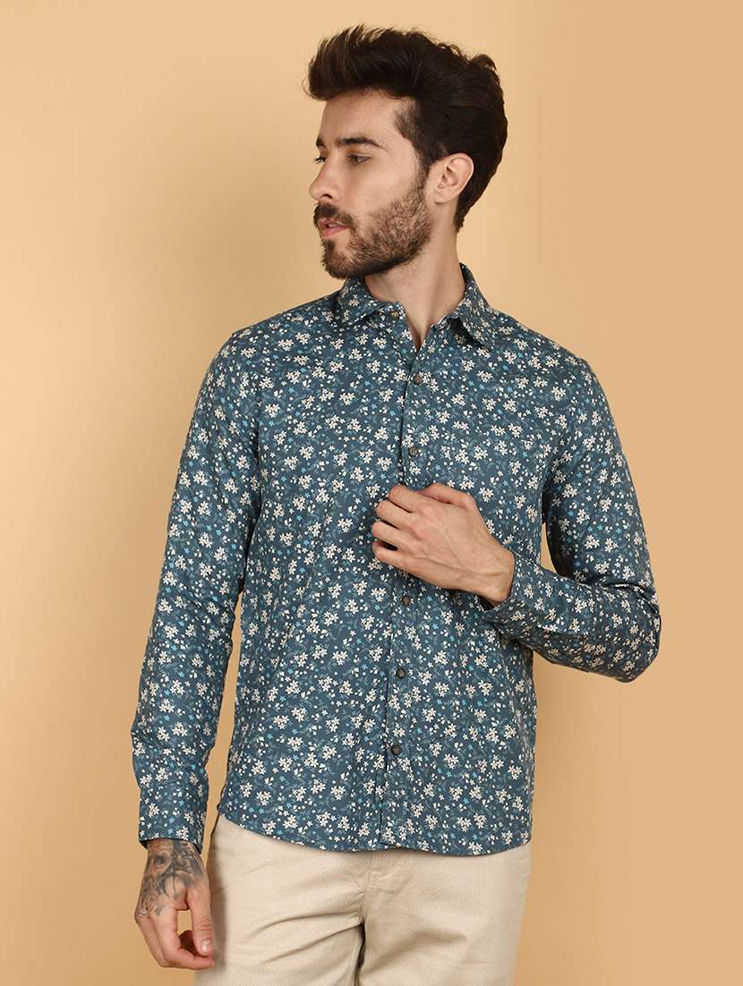 men blue regulal fit long sleeves shirt