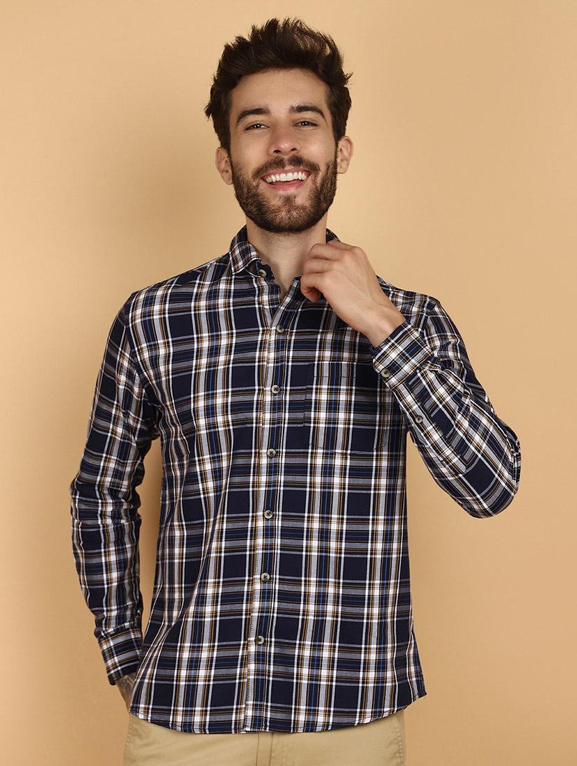 men navy regular fit checkered shirt - 21131294 -  Zoom Image - 0