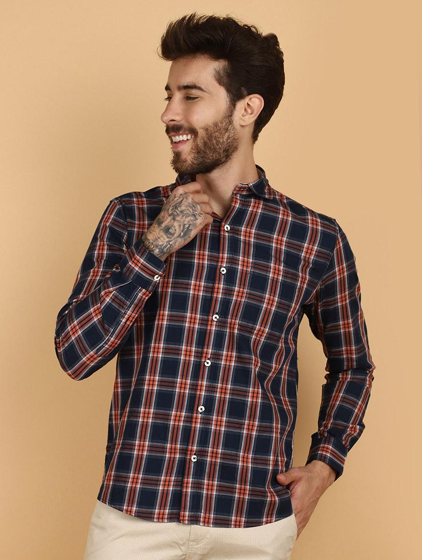 men checkered cotton casual shirt