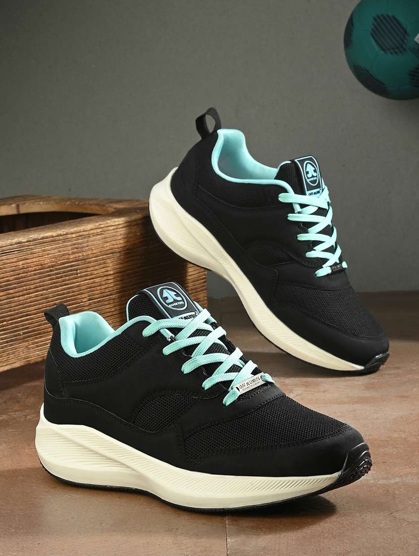 black synthetic & mesh laceup sports shoes