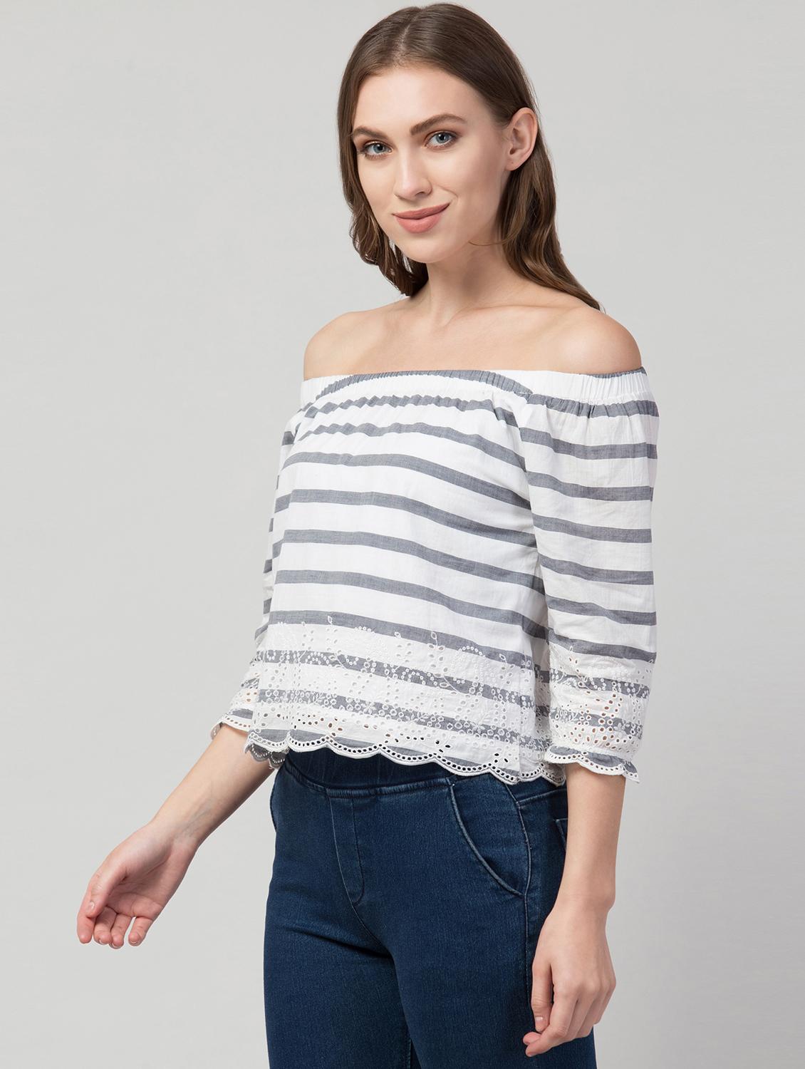 women striped off shoulder top - 21132187 - Standard Image - 2