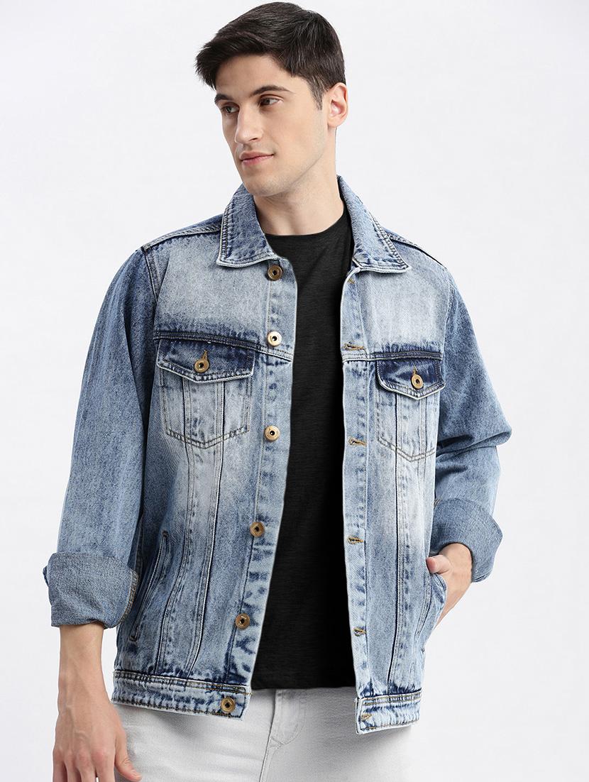 men denim jacket with spread collar
