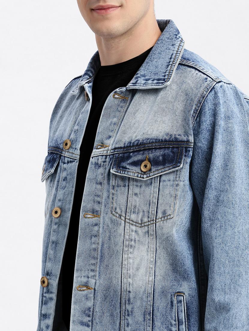 men denim jacket with spread collar - 21132360 - Standard Image - 7