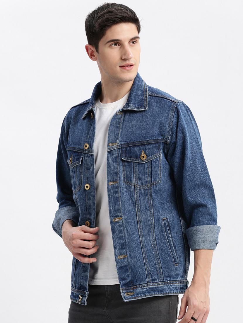 men denim jacket with spread collar - 21132362 - Standard Image - 2
