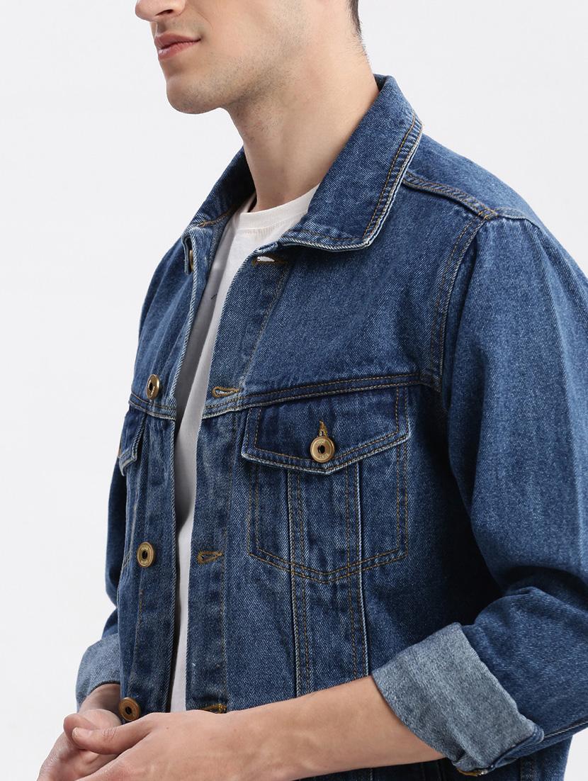 men denim jacket with spread collar - 21132362 - Standard Image - 7