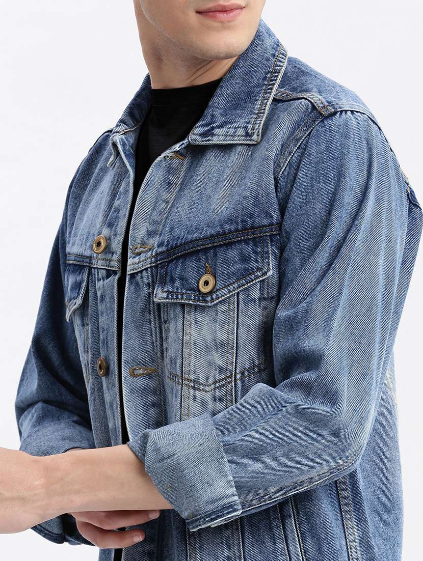 men denim jacket with spread collar - 21132363 - Standard Image - 7