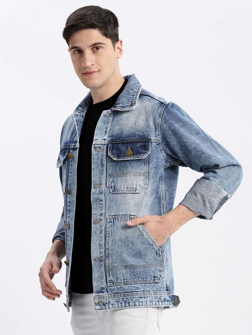 men denim jacket with spread collar - 21132373 -  Standard Image - 2