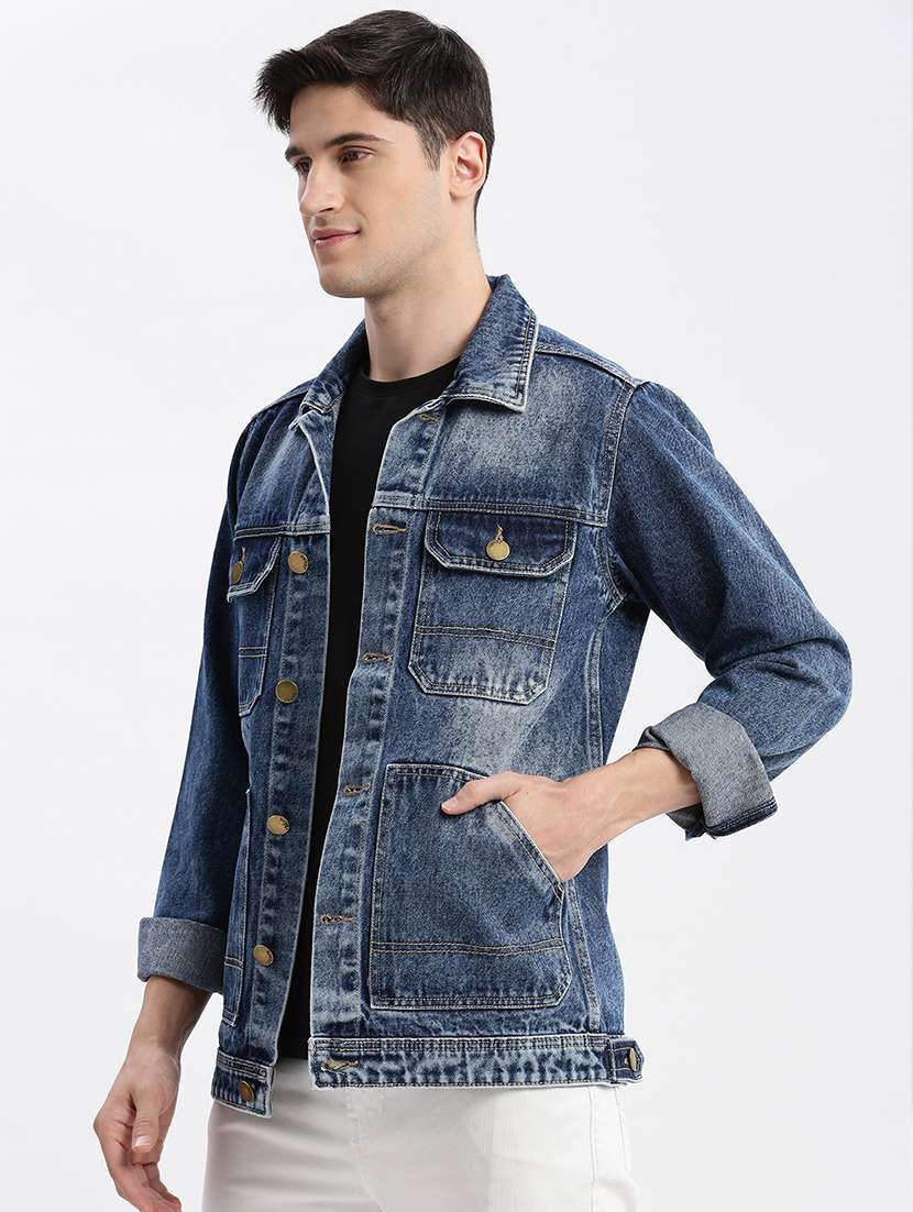 men denim jacket with spread collar - 21132374 -  Standard Image - 2