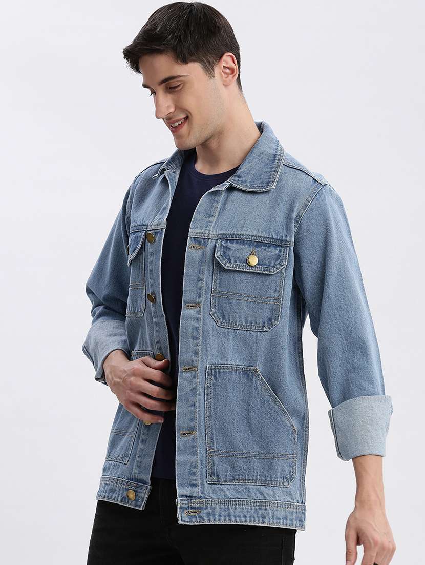men denim jacket with spread collar - 21132375 -  Standard Image - 2