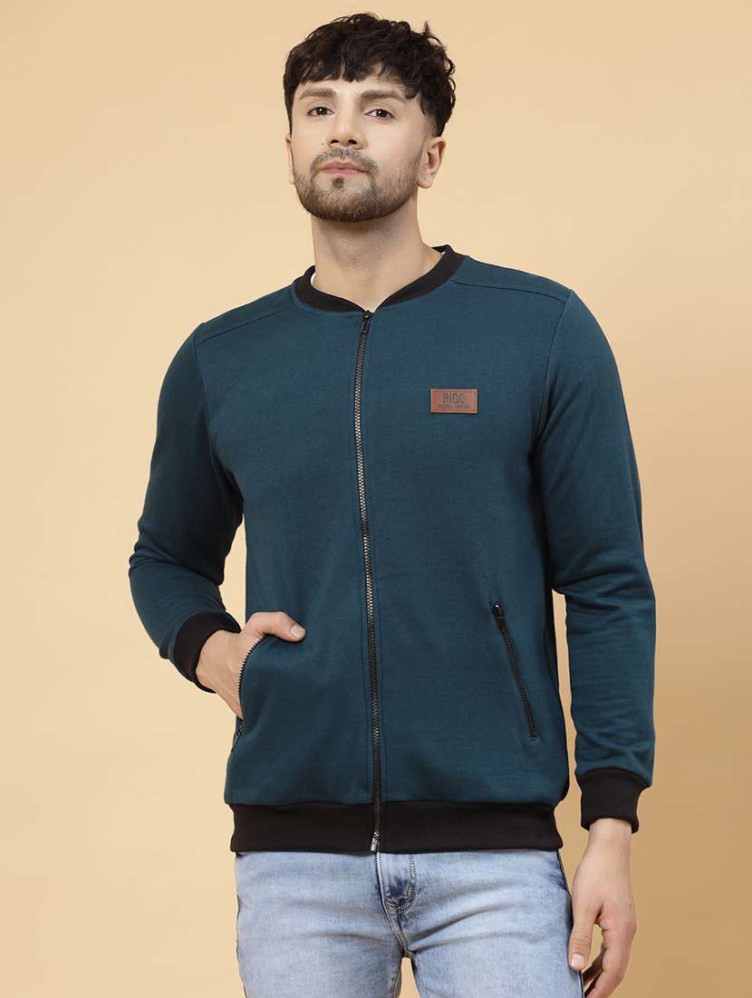 men solid blue casual jacket