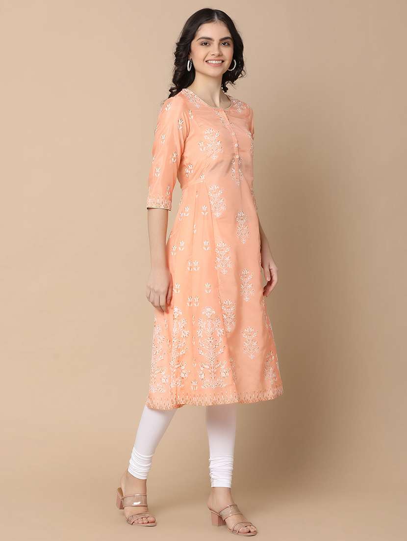 women three quarter sleeve a-line kurta - 21132603 -  Standard Image - 2