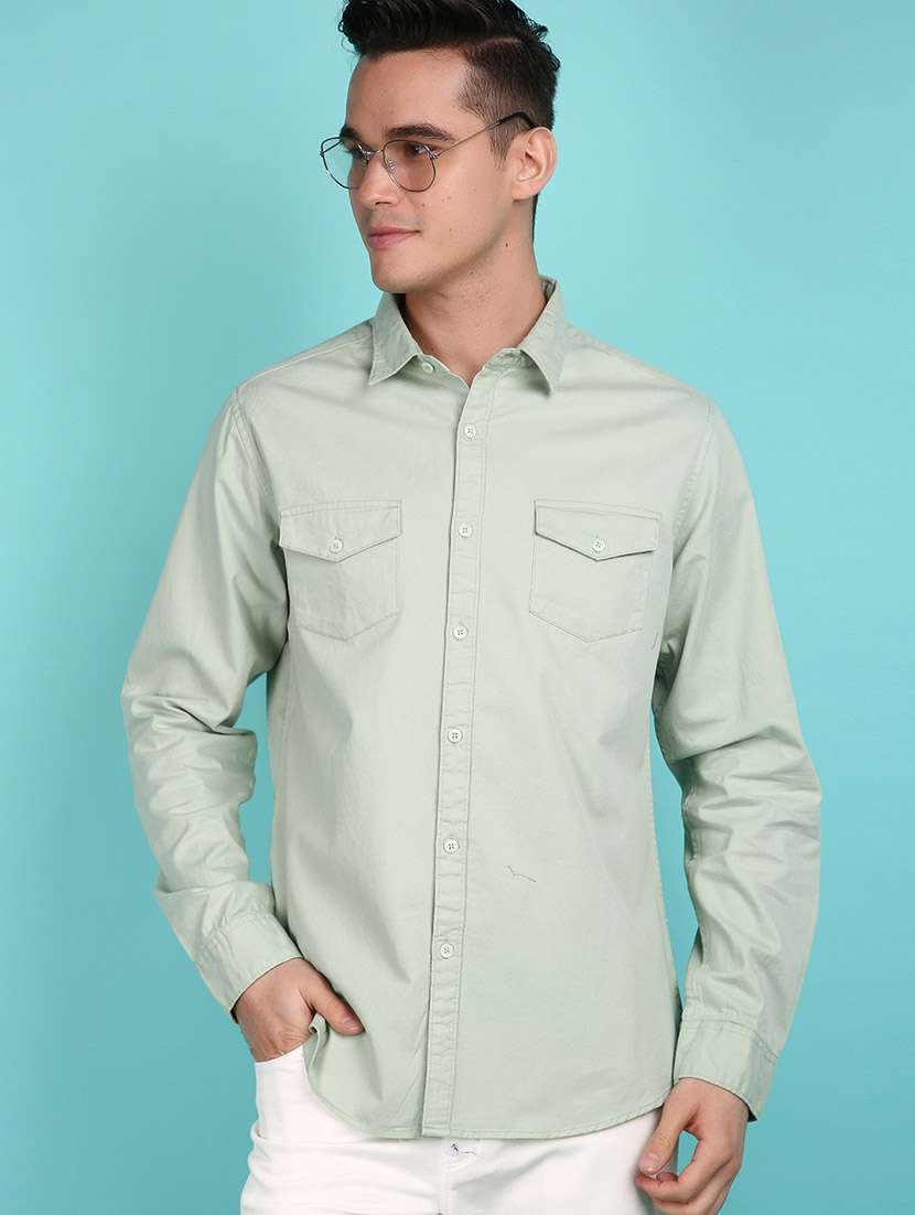 green cotton casual shirt - 21132604 -  Standard Image - 2