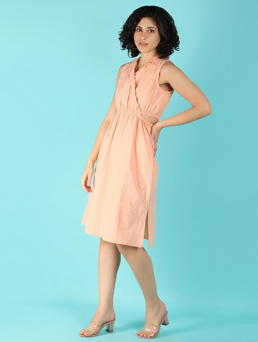 women orange cotton a-line dress - 21132620 - Standard Image - 2