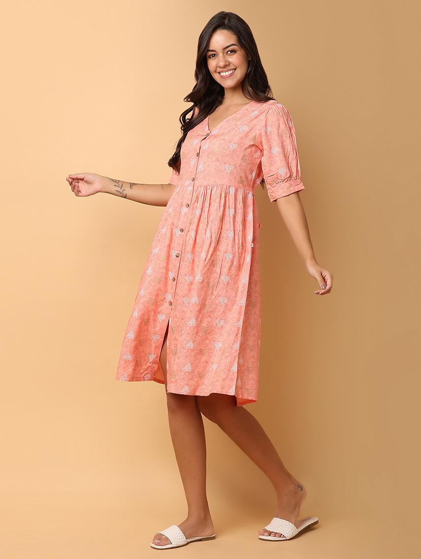 peach rayon ethnic dress - 21132673 - Standard Image - 2