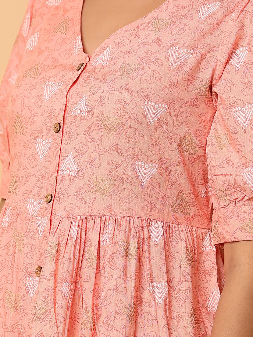 peach rayon ethnic dress - 21132673 - Standard Image - 7