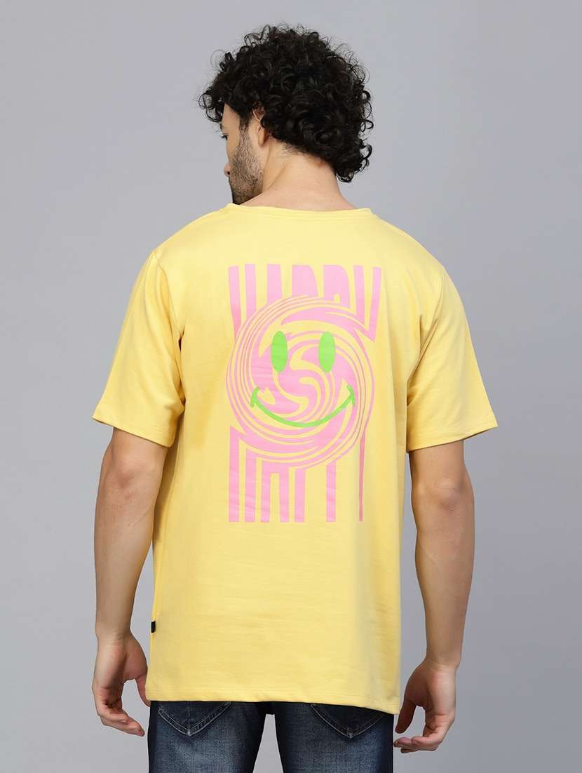 men yellow printed detailed casual t-shirt