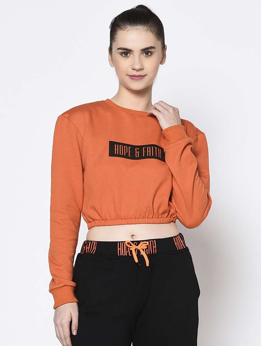 women chest print cropped sweatshirt