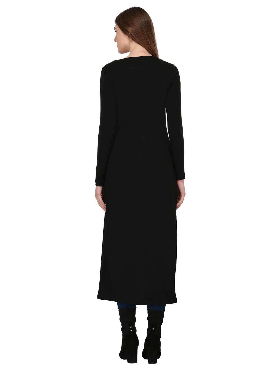 women solid long sleeves straight long top - 21134135 - Standard Image - 2