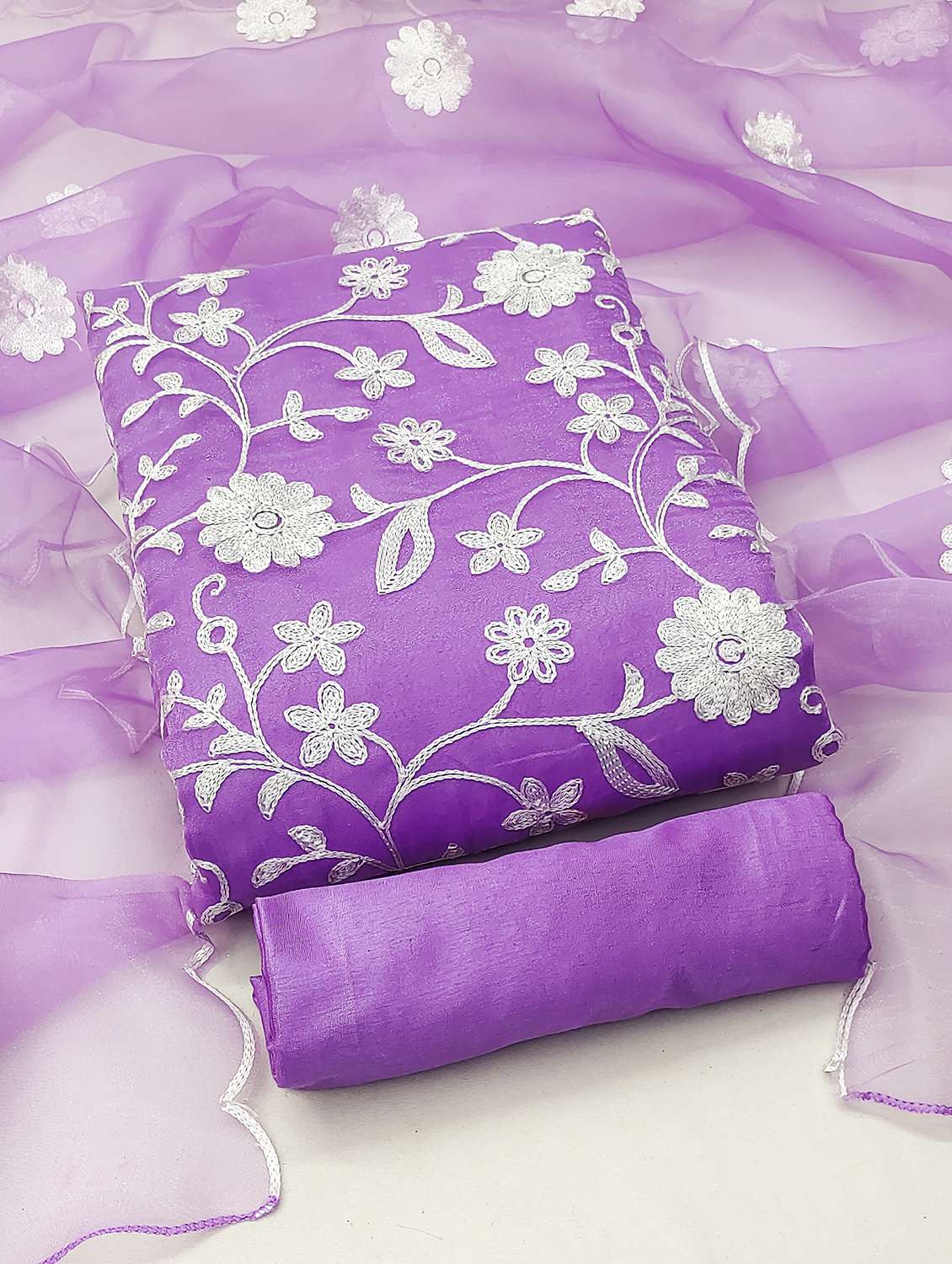 purple organza unstitched suit - 21134204 - Standard Image - 2