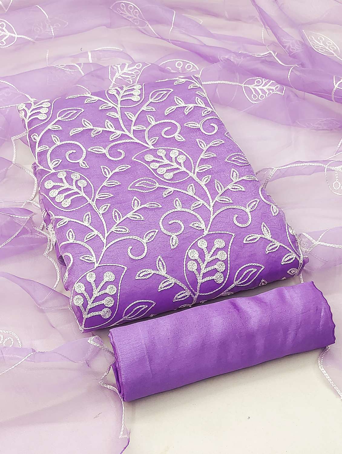 purple organza unstitched suit - 21134214 - Standard Image - 2