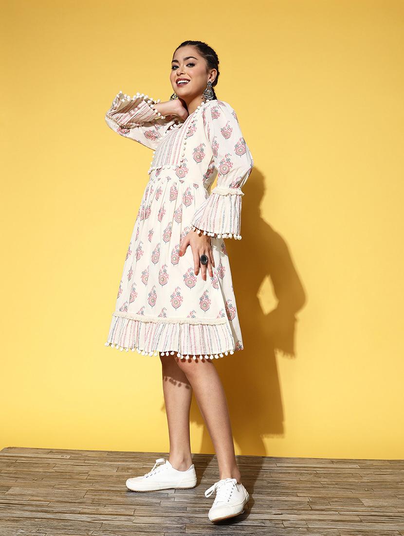 off white printed a-line dress - 21134438 - Standard Image - 2