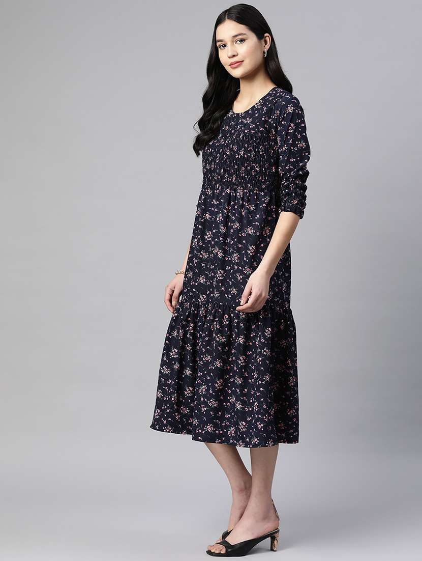 navy blue floral printed dress - 21134444 - Standard Image - 2