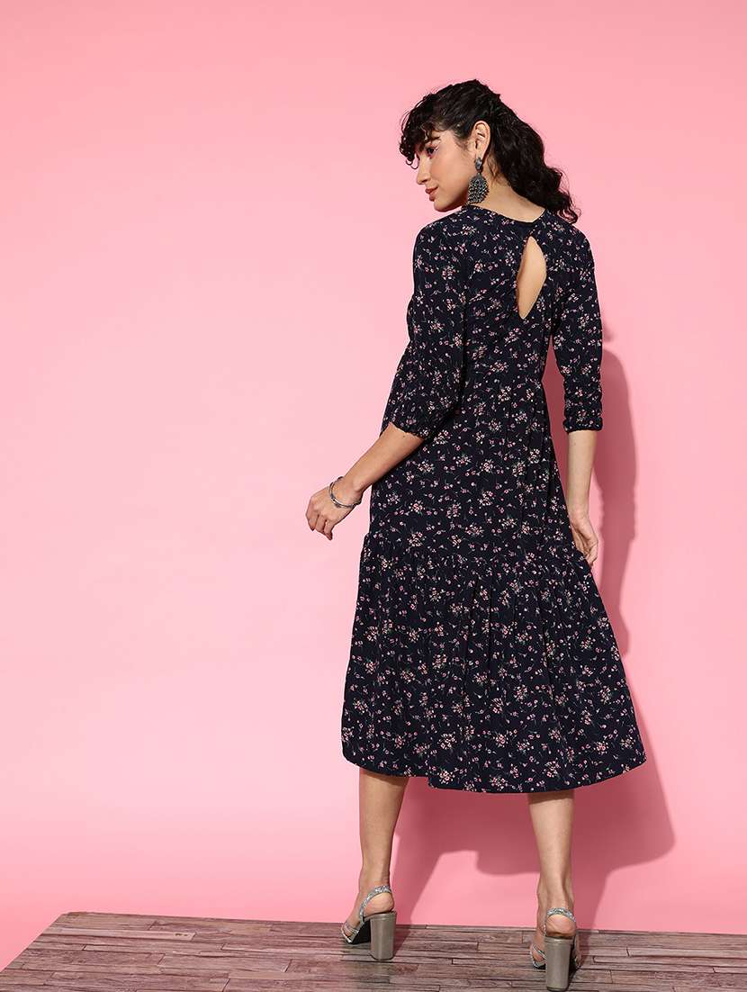 navy blue floral printed dress - 21134445 -  Standard Image - 2